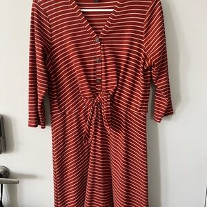 Striped Red Dress with Button Detail